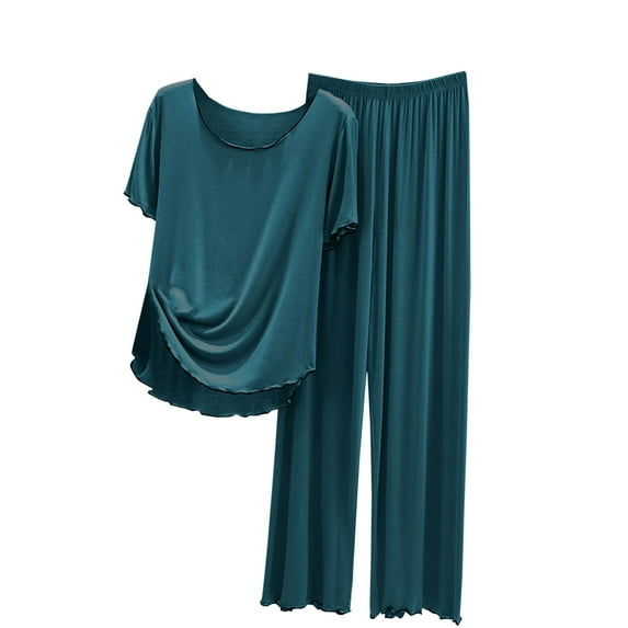 cfhntfmh Pajama Sets for Women 2 Piece Pjs Sleepwear Sets Comfy Crewneck Short Sleeve Tops Soft Loose Long Pants
