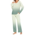 thumbnail image 1 of cfhntfmh Pajama Sets for Women Comfy Crewneck Long Sleeve Pleated Printed Shirts Straight Leg Pants Loungewear Sleepwear Pjs Sets, 1 of 6