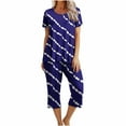 thumbnail image 1 of cfhntfmh Pajama Sets for Women Fashion Print 2 Piece Outfits Short Sleeve Loungewear T-Shirts Sleepwear Capri Pants, 1 of 4