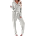 thumbnail image 1 of cfhntfmh Pajama Sets for Women Lounge Long Sleeve Buttons down Shirts 2 Piece Soft Elastic Waisted Long Pants Pjs Sleepwear Sets, 1 of 4