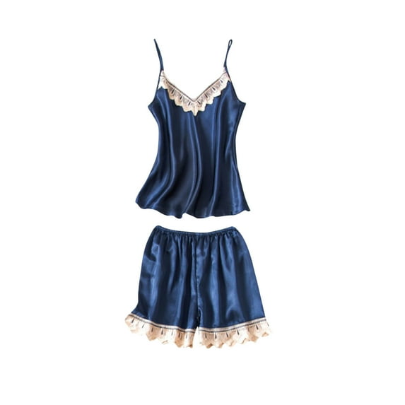 cfhntfmh Pajama Sets for Women Lounge Satin Lace Trim Sleeveless Camisole Sleepwear Soft Shorts 2 Piece Pjs Sets