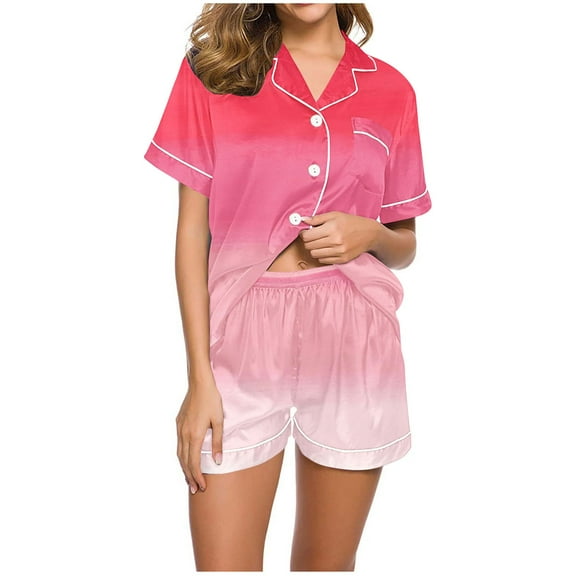 cfhntfmh Pajama Sets for Women Short Sleeve Buttons down Sleepwear Pocketed Shirts Comfy Shorts 2 Piece Pjs Lounge Sets