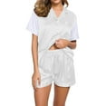 thumbnail image 1 of cfhntfmh Pajama Sets for Women Sleepwear Buttons down Lapel Collar Short Sleeve Shirts Loose Elastic Waist Shorts 2 Piece Pjs Sets, 1 of 4