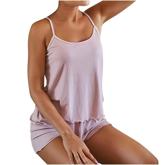 cfhntfmh Pajama Sets for Women Soft Sleeveless Scoop Neck Camisole Casual Knit Shorts Sleepwear 2 Piece Pjs Sets