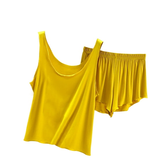 cfhntfmh Pajama Sets for Women Soft Sleeveless Scoop Neck Tank Tops Loungewear Sleepwear Baggy Shorts Ruffle Hem 2 Piece Pjs Sets
