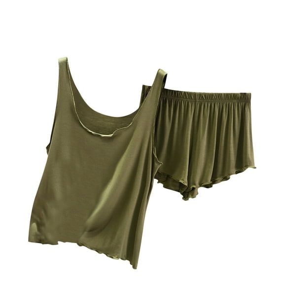 cfhntfmh Pajama Sets for Women Soft Sleeveless Scoop Neck Tank Tops Loungewear Sleepwear Baggy Shorts Ruffle Hem 2 Piece Pjs Sets