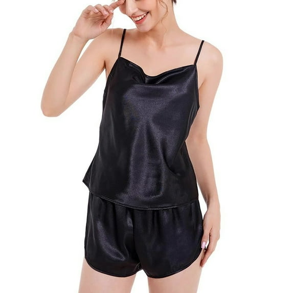 cfhntfmh Pajama Sets for Women Soft Sleeveless Spaghetti Strap Sleep Camisole Comfy Wide Leg Sleepwear Shorts Lounge Sets