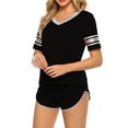 thumbnail image 1 of cfhntfmh Pajama Sets for Women Trendy Striped Short Sleeve V Neck Lounge Sleep T-Shirts Comfy Shorts 2 Piece Pjs Sleepwear Sets, 1 of 5