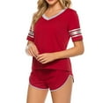 thumbnail image 1 of cfhntfmh Pajama Sets for Women Trendy Striped Short Sleeve V Neck Lounge Sleep T-Shirts Comfy Shorts 2 Piece Pjs Sleepwear Sets, 1 of 7