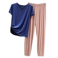 thumbnail image 1 of cfhntfmh Pajamas Set for Women 2 Piece Pjs Set Short Sleeve Crewneck Tops Loungewear Joggers Pants Sleepwear with Pockets, 1 of 6