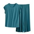 thumbnail image 1 of cfhntfmh Pajamas Set for Women Cotton Modal 2 Piece Summer Lounge Set Soft Comfy Short Sleeve with Long Pant Sleepwear, 1 of 5