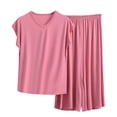 thumbnail image 1 of cfhntfmh Pajamas Set for Women Cotton Modal 2 Piece Summer Lounge Set Soft Comfy Short Sleeve with Long Pant Sleepwear, 1 of 5
