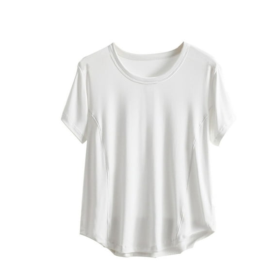 cfhntfmh Pajamas Tops for Women Crewneck Comfy Short Sleeve Solid Color Tees Loose Summer Sleep Shirts