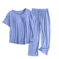 thumbnail image 1 of XuJwPNcy Pajamas for Women Built in Bra Casual Short Sleeve Top Wiht Long Pant Sleepwear Pj Set Two Piece Modal Loungewear（Light Blue,XX-Large), 1 of 6