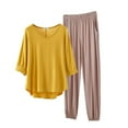 thumbnail image 1 of cfhntfmh Pajamas for Women Set 3/4 Sleeve Sleepwear and Long Pants Fall Fashion Outfits 2 Piece Pjs Lounge Sets（Yellow 1,X-Large), 1 of 5