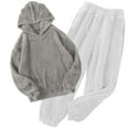 thumbnail image 1 of cfhntfmh Pajamas for Women Sleepwear Casual Pajamas Sets Long Sleeve Hoodie and Fluffy Pants Fleece Pjs Lounge Set, 1 of 6