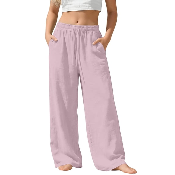 cfhntfmh Palazzo Pants for Girls Drawstring Elastic Waisted Flowy Pants Beach Vacation Clothes for Kids (Pink,11-12 Years)
