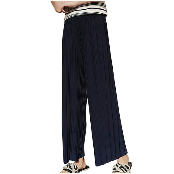 cfhntfmh Palazzo Pants for Women Lounge High Waist Pleated Baggy Long Trousers Flowy Wide Leg Full Length Pants