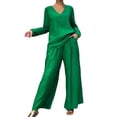 thumbnail image 1 of cfhntfmh Pant Suits for Women Casual Two Piece Sets Long Sleeve V Neck Shirts Palazzo Pants Matching Lounge Set, 1 of 5