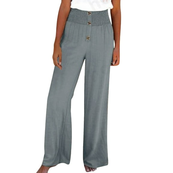 cfhntfmh Pants for Women Smocked Waisted Baggy Boho Palazzo Pants Casual Wide Leg Long Lounge Trousers Fall Outfits for Women