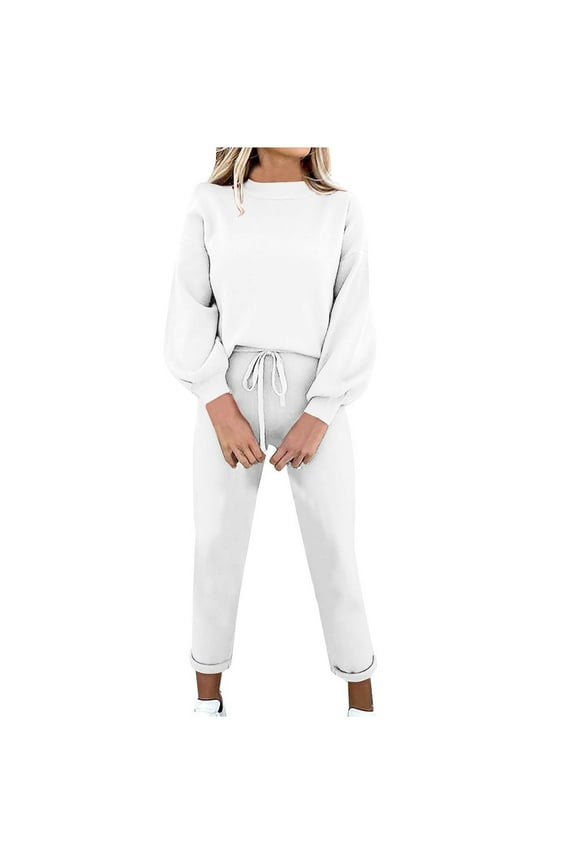 Pants for Women Women's Solid Sweatsuit Set 2 Piece Long Sleeve Pullover Sweatshirt Drawstring Jogger Pants Tracksuit Sport Outfits Sets