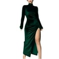 thumbnail image 1 of cfhntfmh Party Dresses for Women Winter Fall High Neck Casual Long Sleeve Maxi Dress Warm Side High Slit Bodycon Dress, 1 of 5
