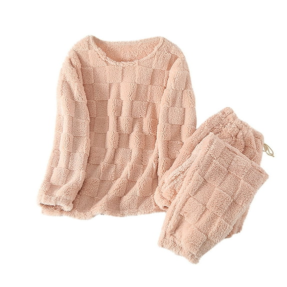 XuJwPNcy Plaid Pajamas Sets for Women Soft Comfy Pjs Pullover with Warm Plush Pant Lounge Fluffy Pajama Sleepwear(Pink,Large)
