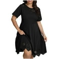 thumbnail image 1 of cfhntfmh Plus Size Dress for Women Fashion Summer Short Sleeve Cutout Round Neck Tops Dress Casual Loose Plain Midi Dress, 1 of 5