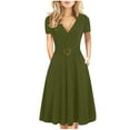 thumbnail image 1 of cfhntfmh Plus Size Dresses for Curvy Women Elegant Short Sleeve Tunic Dress Cross V Neck Belted Party Dress, 1 of 5