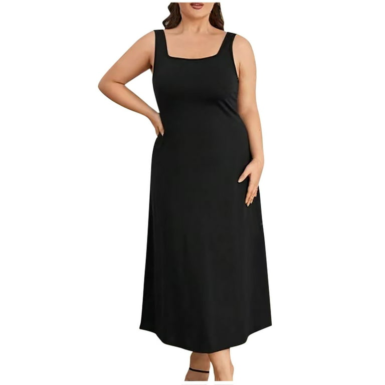 cfhntfmh Plus Size Dresses for Curvy Women Sleeveless Square Neck