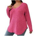 thumbnail image 1 of cfhntfmh Plus Size Long Sleeve Tops for Women V Neck Pullover Sweaters Loose Dressy Curvy Hem Spring Fall Tunic Shirts, 1 of 7