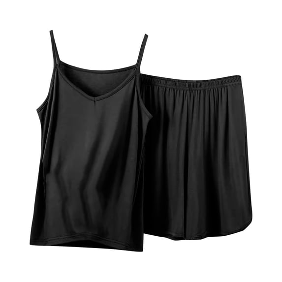 cfhntfmh Plus Size Pajama Sets for Women Sleeveless Cami Top Wide Leg Shorts Color Block 2 Piece Sleepwear Outfit