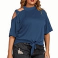 thumbnail image 1 of cfhntfmh Plus Size Summer Tops for Women Cold Shoulder Short Sleeve Ruched Basic Blouses Basic Tee Tops Oversized Outfit, 1 of 5