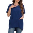 thumbnail image 1 of cfhntfmh Plus Size T Shirt for Women Oversized Solid Color Short Sleeve Top with Pockets Loose Fit Curved Hem Casual Basic Top, 1 of 3