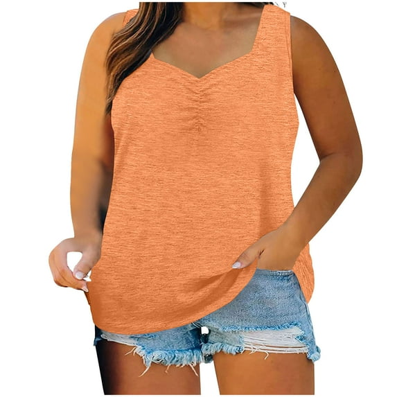 cfhntfmh Plus Size Tank Top for Women Dressy Sleeveless V Neck Soft Shirts Solid Color Summer Basic Clothes