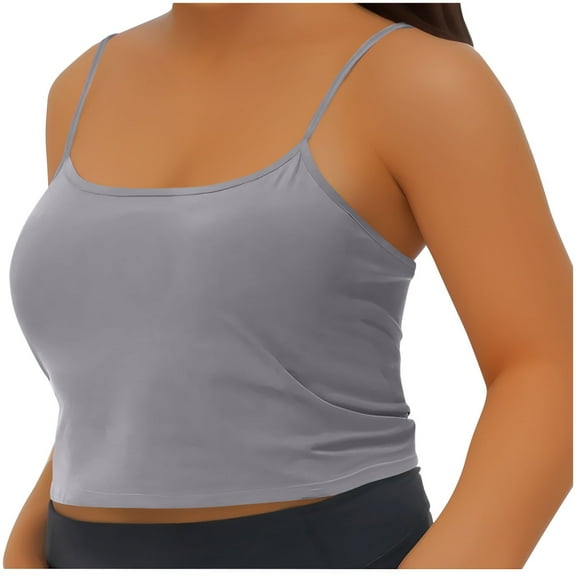 cfhntfmh Plus Size Tops for Women Bulit in Bra Sleeveless Lounge Cami Shirts Spaghetti Strap Summer Comfy Camisole