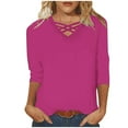 thumbnail image 1 of cfhntfmh Plus Size Tops for Women Fashion 3/4 Sleeve Cross V Neck Neck Tunic T-Shirts Casual Loose Solid Color Basic Tees, 1 of 5