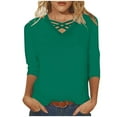 thumbnail image 1 of cfhntfmh Plus Size Tops for Women Fashion 3/4 Sleeve Cross V Neck Neck Tunic T-Shirts Casual Loose Solid Color Basic Tees, 1 of 5