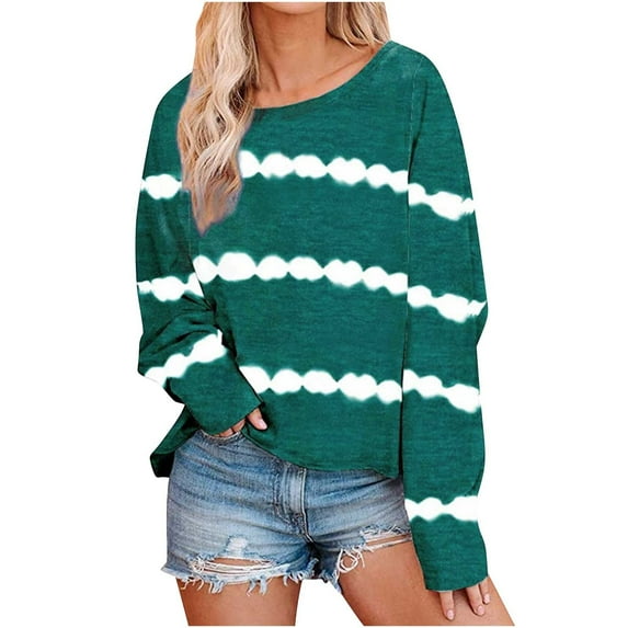 cfhntfmh Plus Size Tops for Women Fashion Printed Long Sleeve Oversized T-Shirts Casual Fall Crewneck Loose Shirts