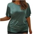 thumbnail image 1 of cfhntfmh Plus Size Tops for Women Loose Crewneck Short Sleeve Tunic Shirts Ruched Summer Lounge Fashion Clothes, 1 of 4
