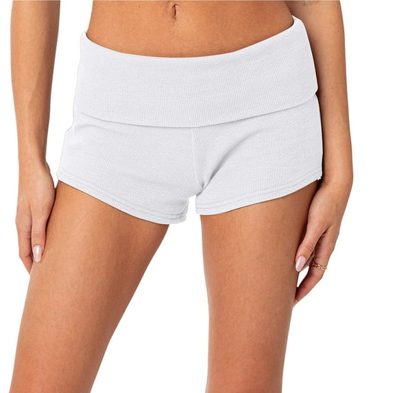 cfhntfmh Ribbed Knit Shorts for Women Summer Hot Pants Casual Elastic Waist Slim Soft Yoga Bottoming Shorts
