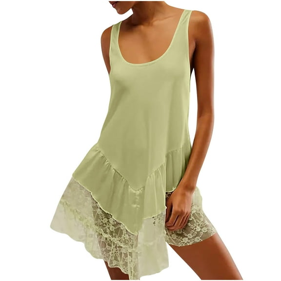 cfhntfmh Satin Nightgown for Women Scoop Neck Sleeveless Tank Dress Flowy Lace Tiered Sleepwear Nightshirts