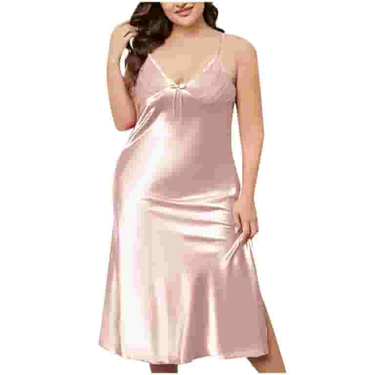 【THE MOZZ】Rest Boyfit Nightgown cfhntfmh Satin Nightgown for Women Sleeveless Front Bow Knot