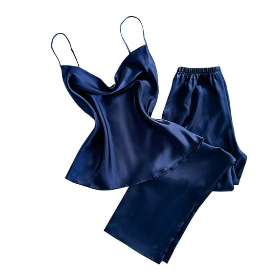 cfhntfmh Satin Pajama Sets for Women 2 Piece Comfy Sleeveless Camisole Elastic Waisted Long Pants Sleepwear Lounge Sets