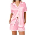 thumbnail image 1 of cfhntfmh Satin Pajama Sets for Women Comfy Short Sleeve Buttons down Sleepwear 2 Piece Wide Leg Shorts Silk Pjs Sets Loungewear, 1 of 6