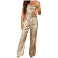 thumbnail image 1 of cfhntfmh Satin Pajama Sets for Women Comfy Sleeveless Camisole Sleepwear Soft Long Pants 2 Piece Pjs Loungewear Sets, 1 of 4