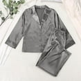 thumbnail image 1 of cfhntfmh Satin Pajama Sets for Women Lapel Neck Buttons down Soft Shirts Comfy Long Pants Loungewear 2 Piece Pjs Sets, 1 of 3