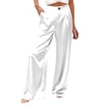 thumbnail image 1 of cfhntfmh Satin Pants for Women Wide Leg Dress Pants with Pockets Casual Loose Work Trousers Soft Fashion Outfits, 1 of 4