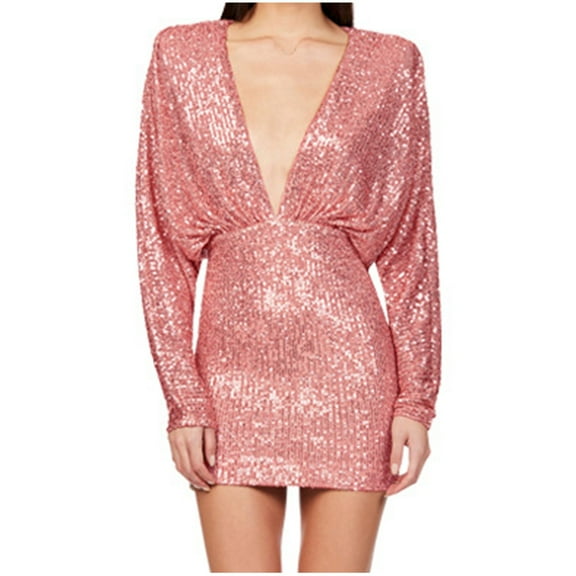 cfhntfmh Sequin Prom Dresses for Women Long Sleeve V Neck Bodycon Dress Ladies Backless Cocktail Party Mini Dress