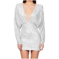 thumbnail image 1 of cfhntfmh Sequin Prom Dresses for Women Long Sleeve V Neck Bodycon Dress Ladies Backless Cocktail Party Mini Dress, 1 of 6